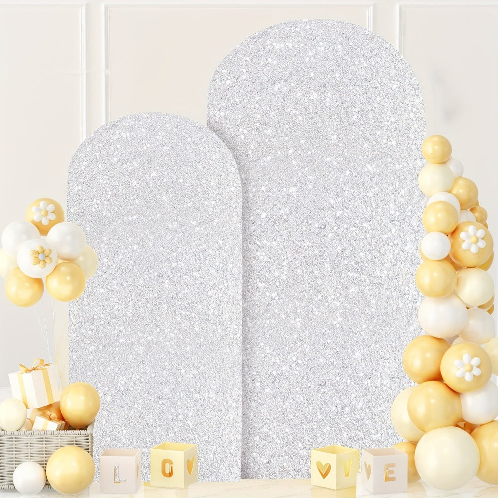 Glitter Sequin Arch Cover 2 Set 6Ft & 7.2Ft Metallic Spandex Payette Panel Wedding Arch Backdrop Cover for Wedding Ceremony, Birthday Party, Bridal Shower & Event Decoration