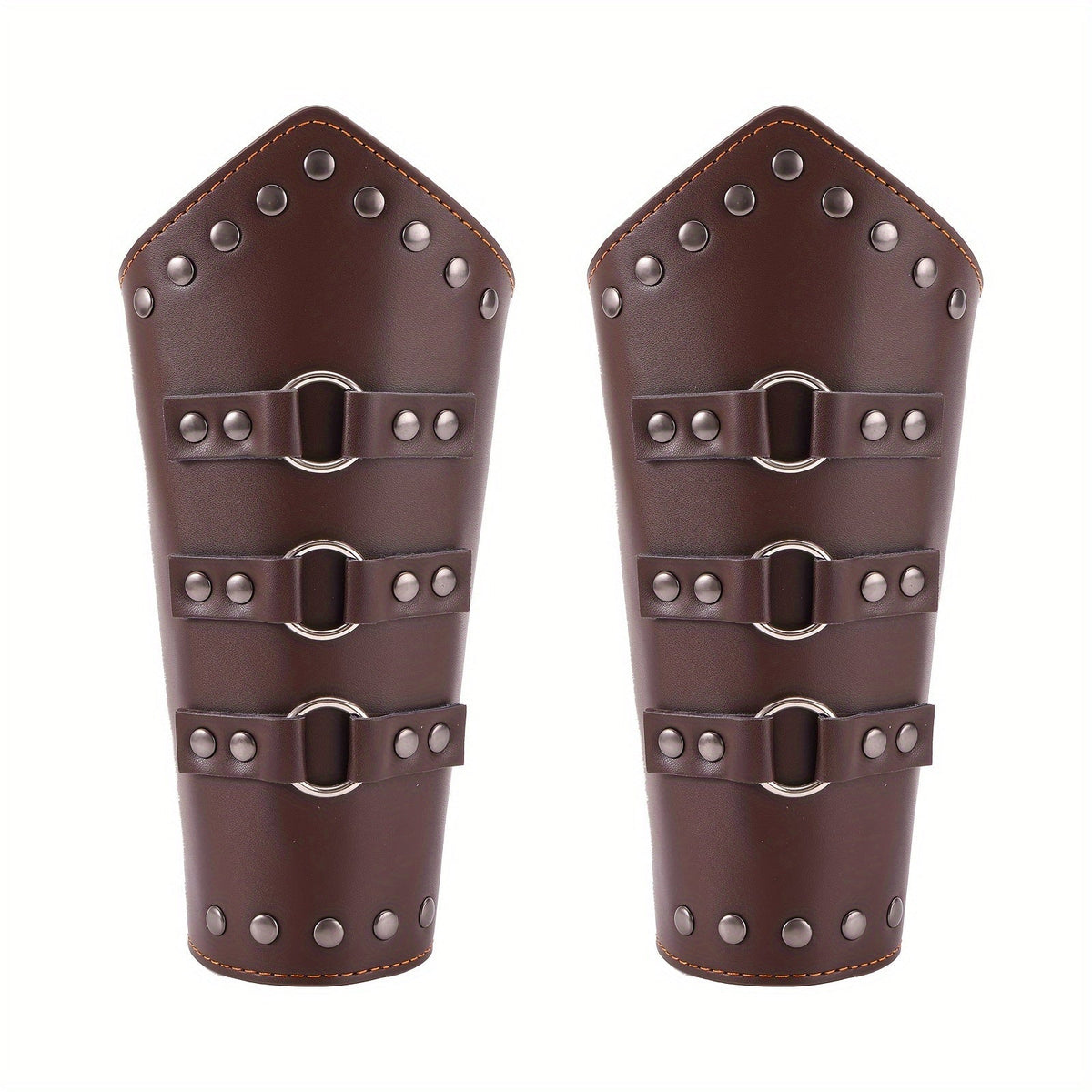 Medieval Arm Bracers 2pcs PU Leather Gauntlet Wristbands for Men, Renaissance Knight Warrior Viking Cosplay Costume Prop for Halloween LARP Stage Performance Photo Shoot, Black & Brown