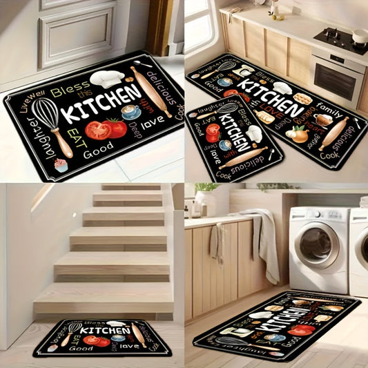 Kitchen Mat Set in Dark Gray Diatomaceous Earth, 2 Washable Non-Slip Mats