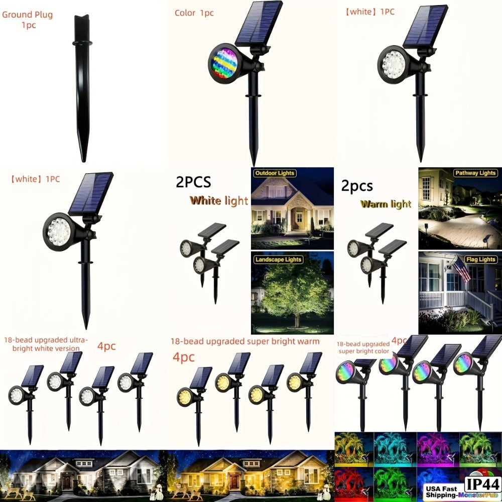 Solar Landscape Lights 2-in-1 Wall & Ground – Independent Adjustable Solar Panel Auto On/Off | 8 Color Modes Outdoor Solar Spotlight for Garden, Driveway, Sidewalk & Pool Area | IP44 Waterproof