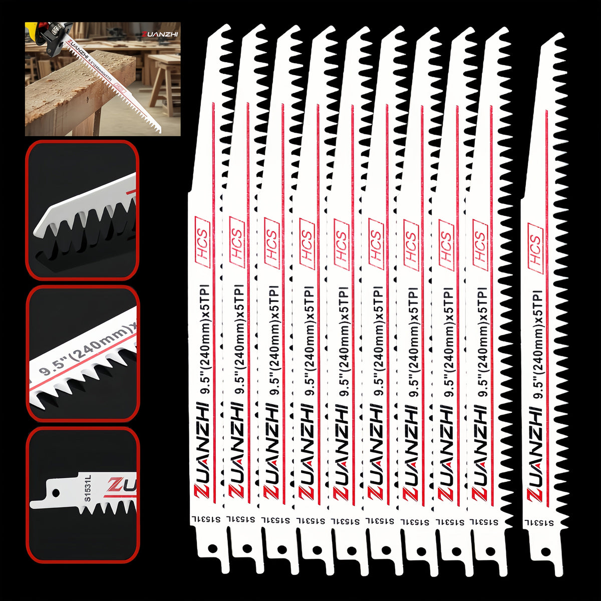Wood Cutting Reciprocating Saw Blades 10PCS S1531L for Garden Pruning Branch Trimming Tree Cutting Sawzall Blade Set Compatible with Most Reciprocating Saws