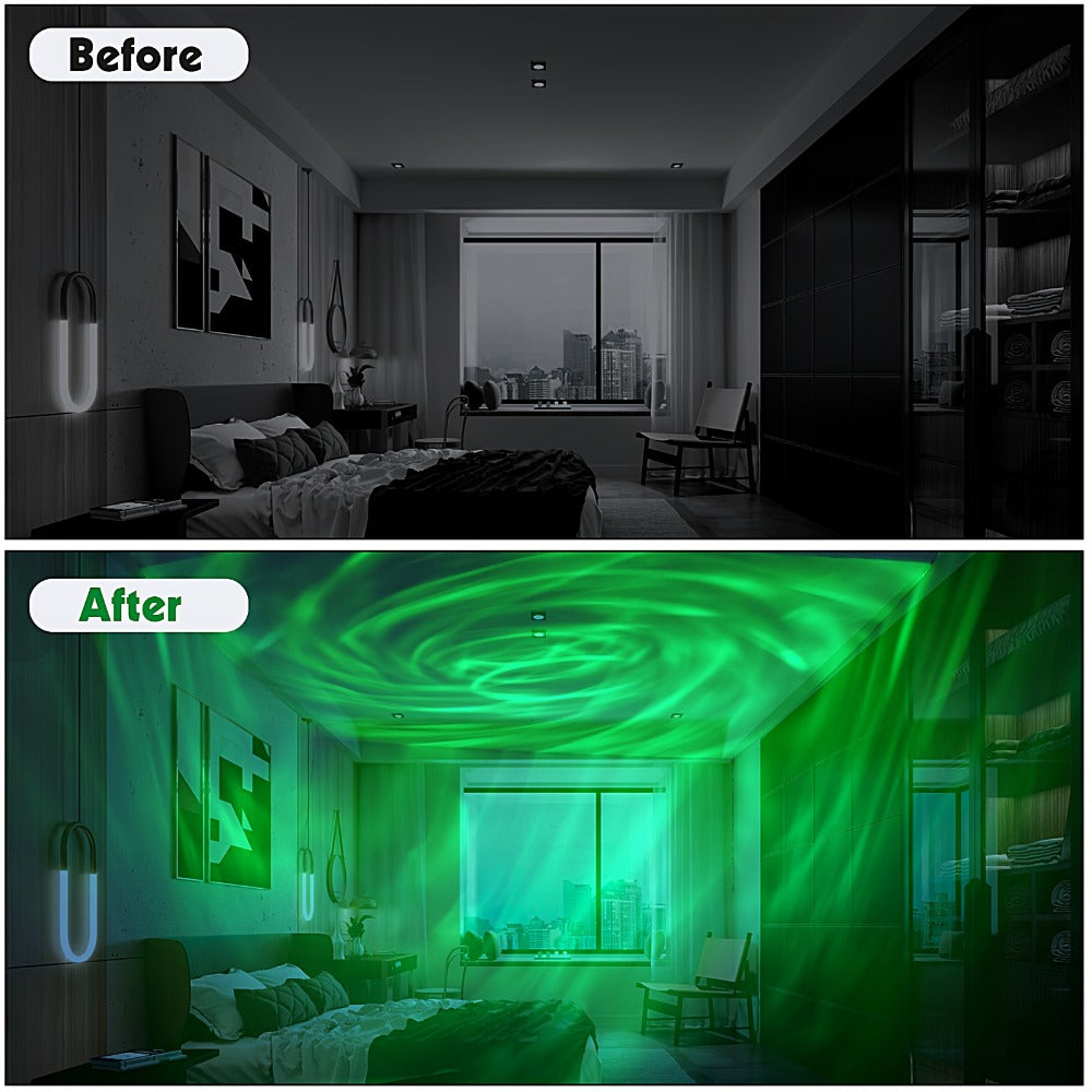 Aurora Borealis Projector Night Light 4-in-1 USB – Star Galaxy Ocean Wave & Spiral Aurora Modes, Bedroom Ceiling Ambient Lamp for Gaming Room, Home Decor & Laptop Compatible