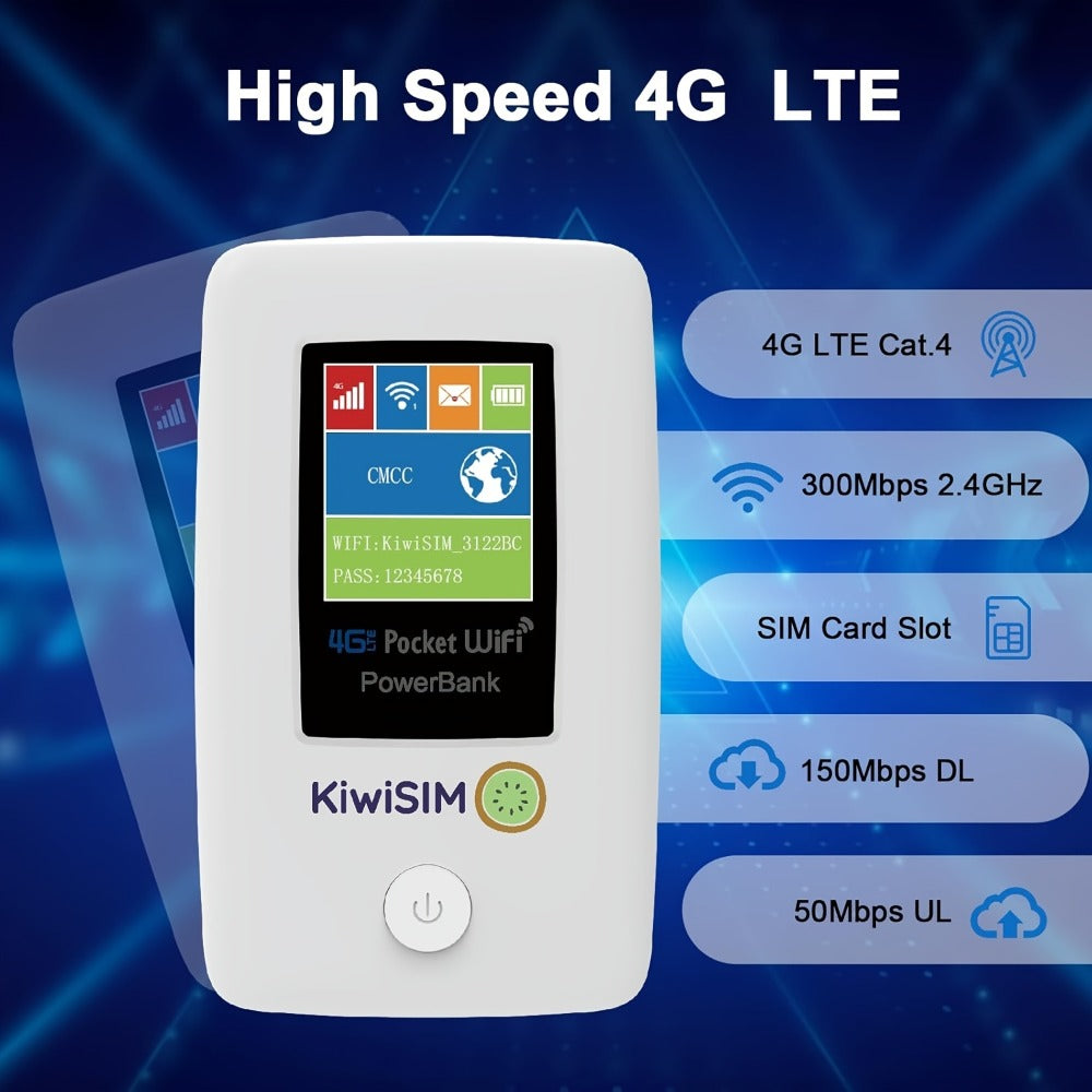 4G LTE Pocket WiFi Hotspot with 5GB Data SIM Card Included – International Travel Router, No Contract, Connect Up to 10 Devices, Works in US & Europe, Plug-and-Play Mobile Broadband