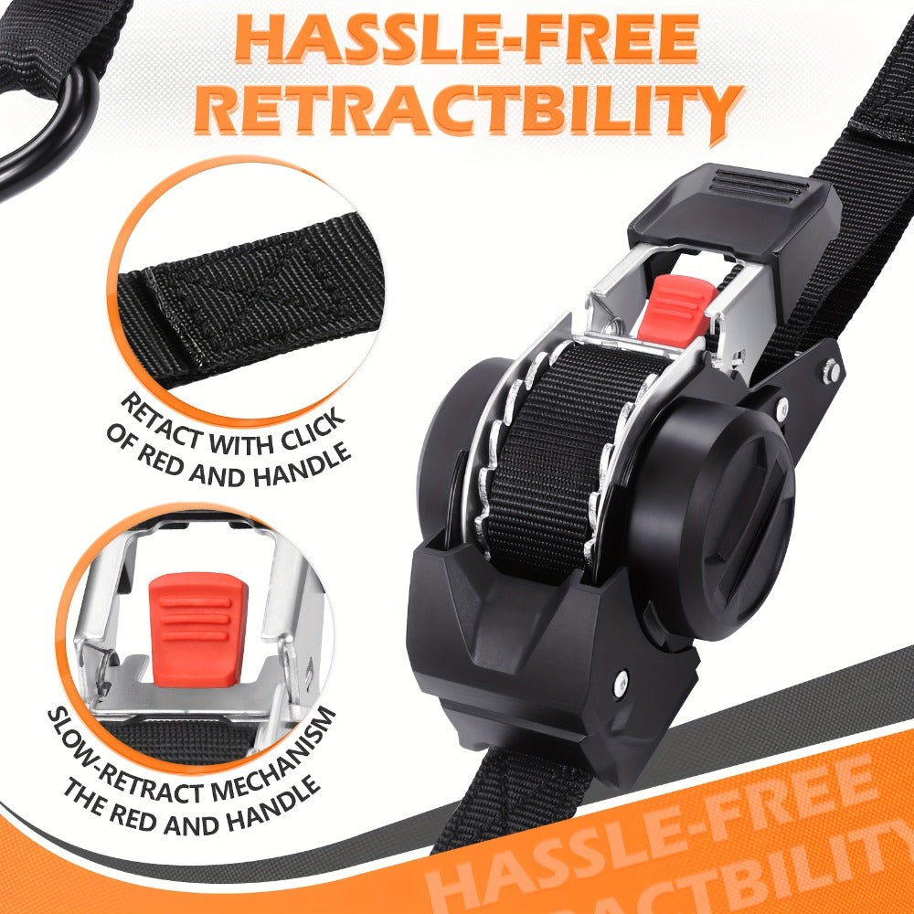 Retractable Ratchet Straps with Extension Strap – Heavy Duty Auto Self-Retracting Tie Down Cargo Straps for Truck Trailer Motorcycle Moving & Appliances