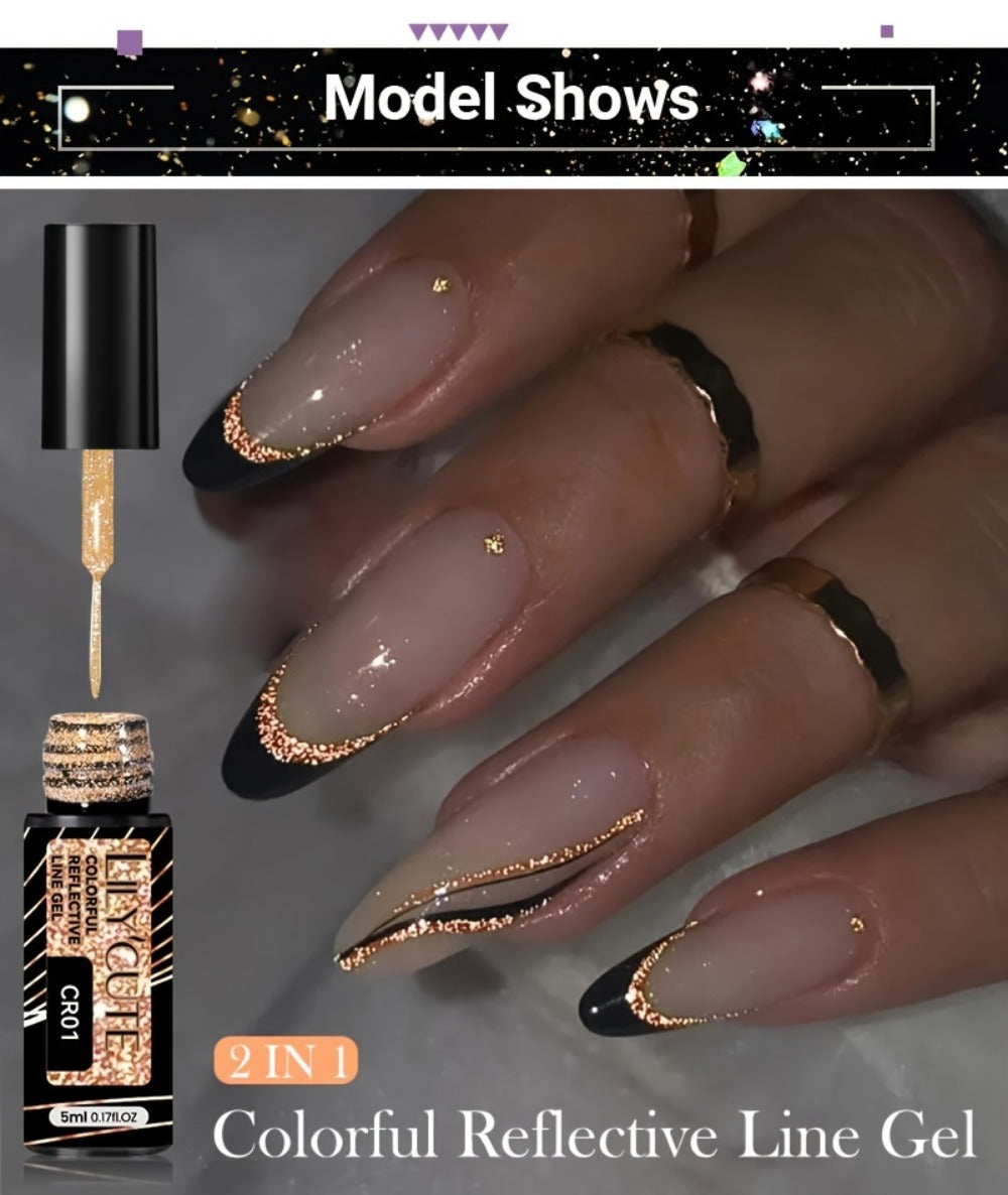 Glitter Liner Nail Art Gel 5ml Super Reflective – Ultra Fine Brush Tip Nail Art Drawing Gel for Stripe Line & Detail Designs, Long Lasting UV LED Nail Art Liner Gel for Salon & DIY Home Women