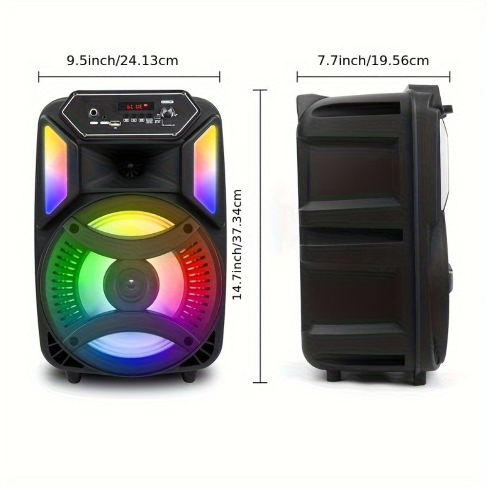 1100W Party Speaker with 7-Mode LED Lighting & Microphone – Portable Wireless Subwoofer, 8-Inch Bass Driver, Speaker Stand, 1800mAh Rechargeable Battery, TF USB AUX FM for Outdoor Parties & Karaoke