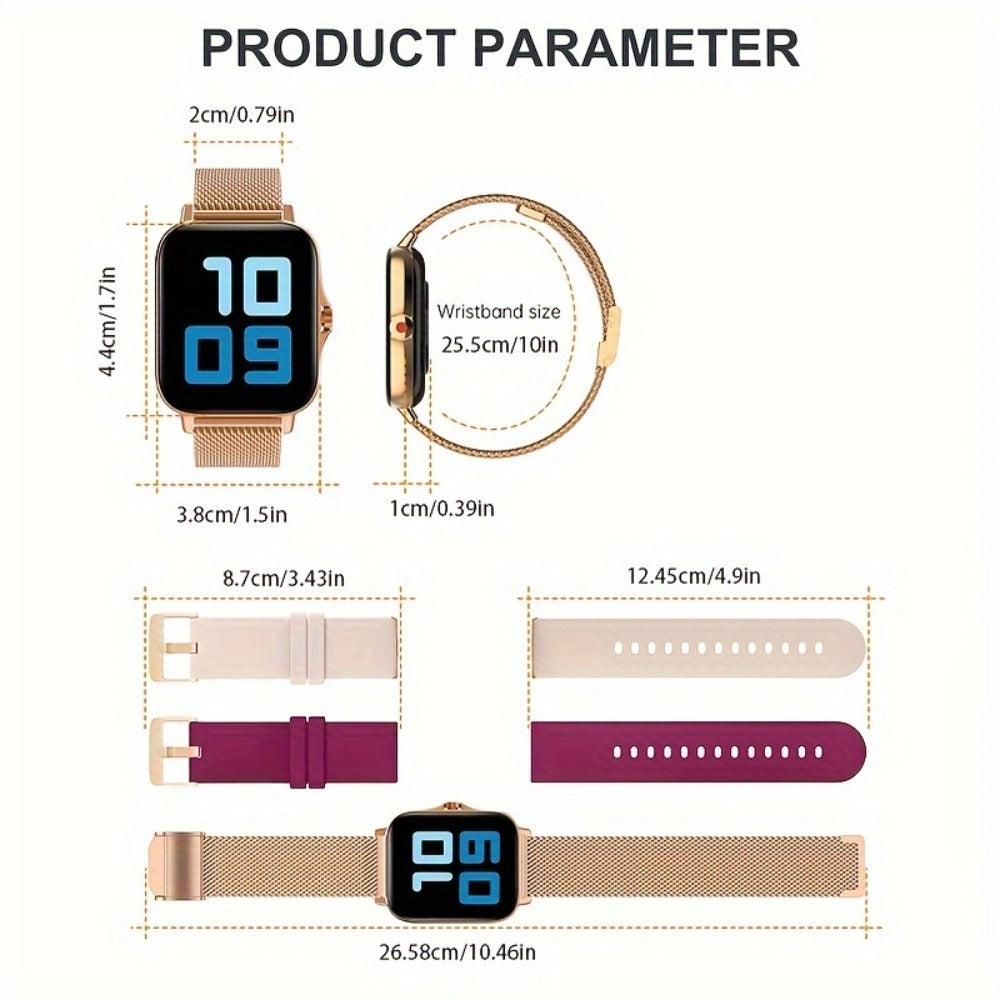 Women's Smartwatch with Health Tracker, Heart Rate SpO2 Sleep Monitor, Message Alerts, Voice Assistant, Multi-Sport Modes, Music Control, Dual Silicone Straps – Compatible with iPhone & Android