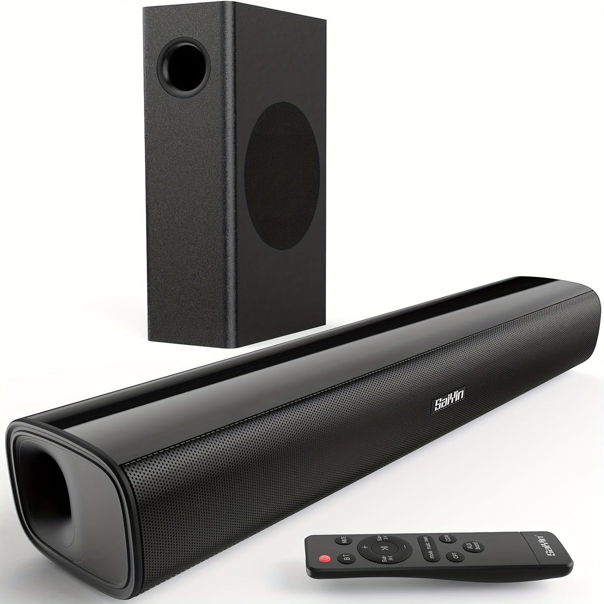 2.1 Channel Soundbar with Subwoofer for TV PC Gaming – Wireless Bluetooth Optical AUX Wall-Mountable Surround Sound System, Plug & Play Home Theater Speaker