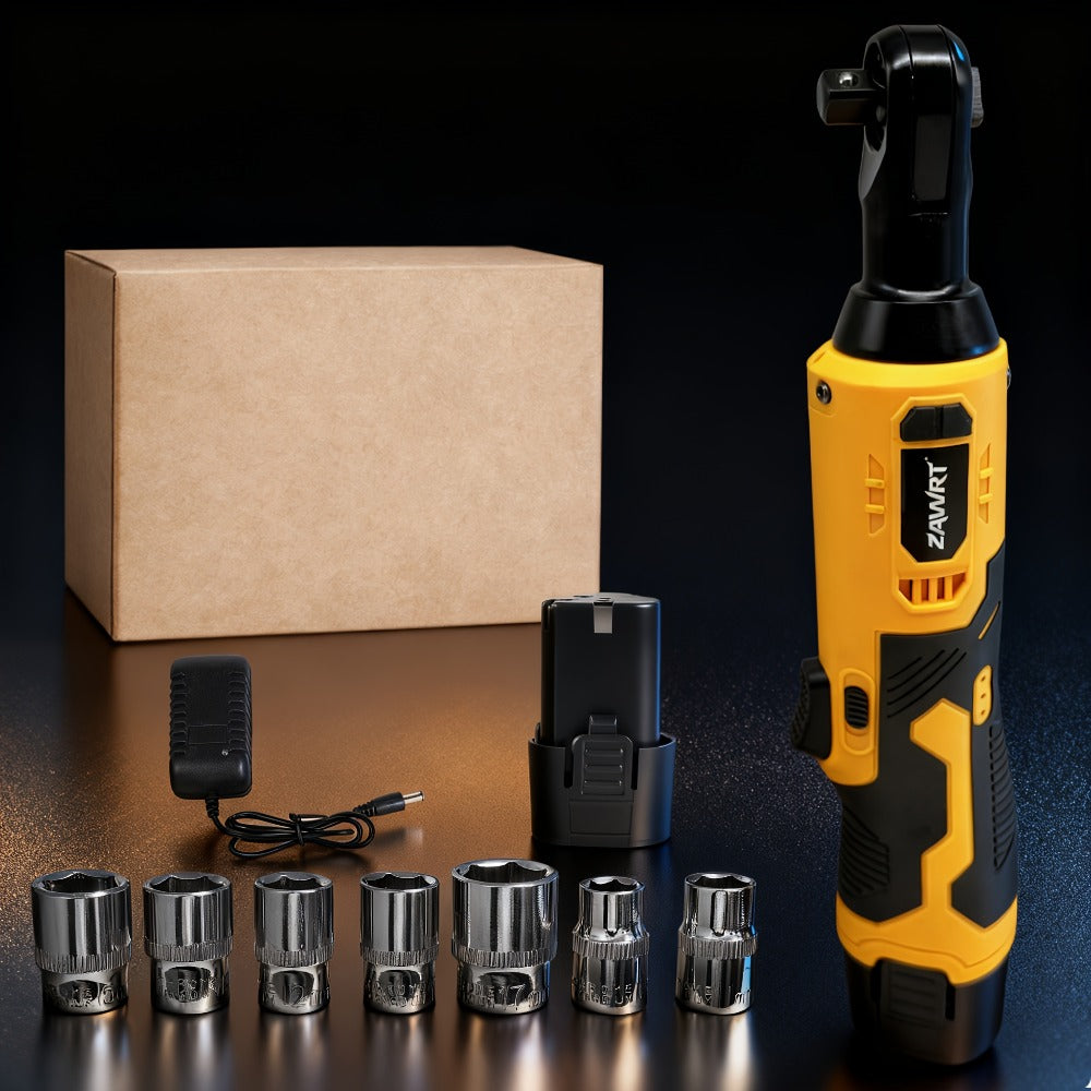 Cordless Electric Ratchet Wrench Set 12V - 45Nm High Torque 3/8" Rechargeable Ratchet Wrench with Battery, Charger & Toolbox for Automotive Repair, Angle Frame Installation & Home Improvement (4 Colors)
