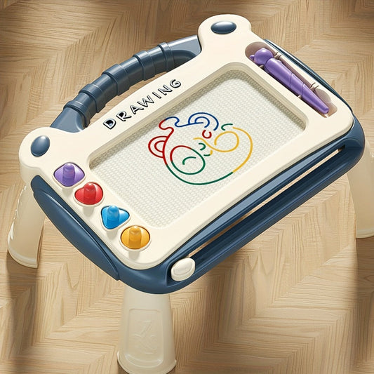 Magnetic Drawing Board for Kids with 4 Stamps, Paintbrush & Stand, Blue Green Pink