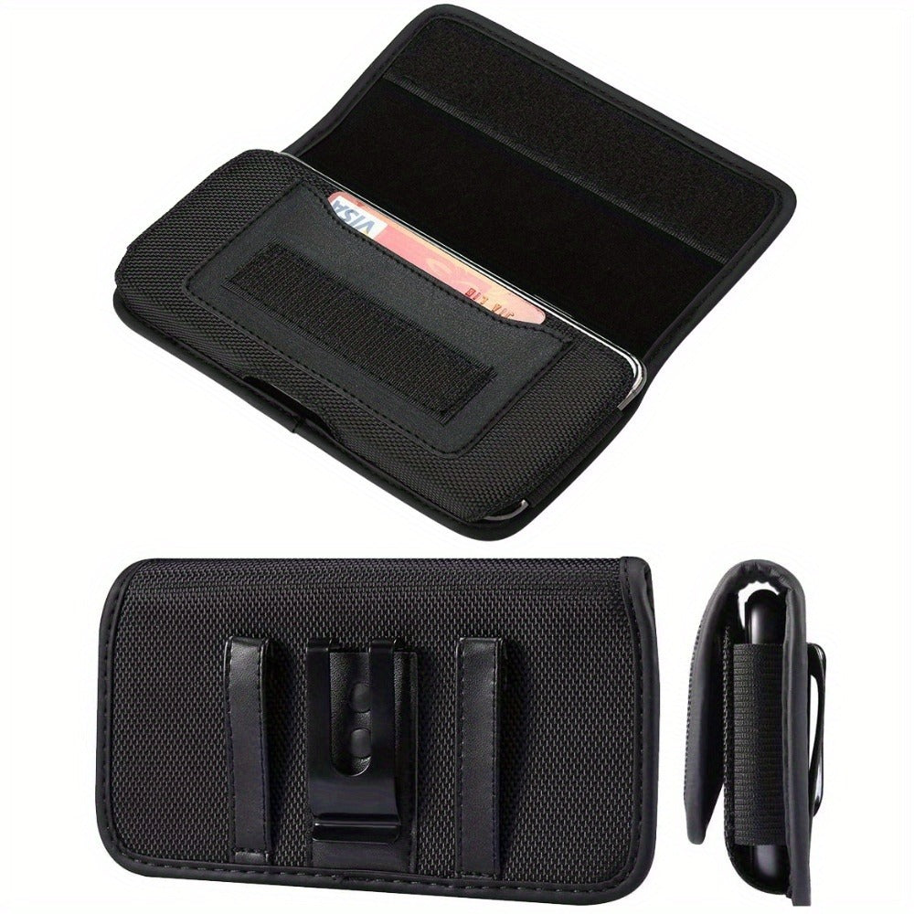 Nylon Phone Belt Clip Holster Pouch with Card Slot & Carabiner Hook - Horizontal Universal Cell Phone Carrying Case for iPhone 16 15 14 13 12 11 Pro Max, Samsung Galaxy S25 S24 S23 S22 Ultra A55 A35 A15 Note 20 & More