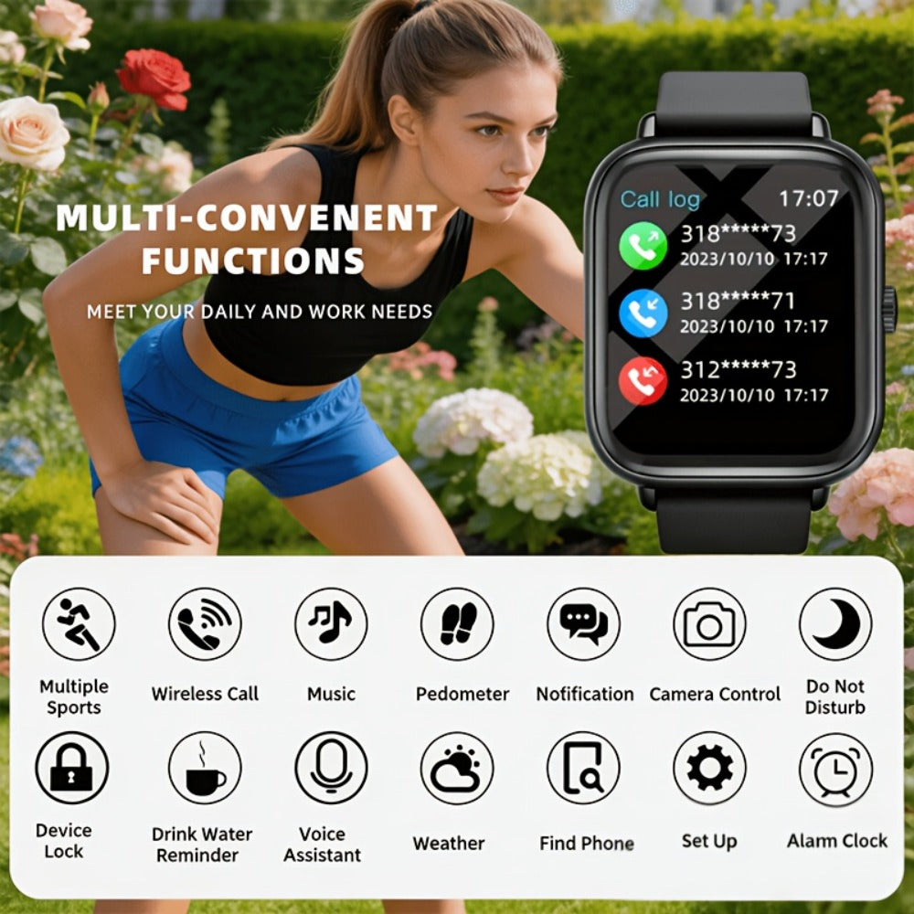Smart Watch with Remote Photo Control & HD Voice Calling, Large Screen Unisex Smartwatch, Message Notifications, Multiple Sport Modes, Heart Rate Sleep Tracker, Compatible with iPhone & Android – Black Pink Silver Gold 5 Colors