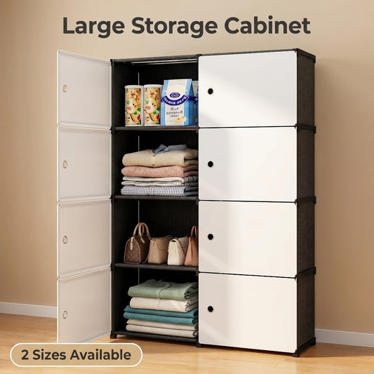 Modular Storage Cabinet with Magnetic Door, 3-Tier or 4-Tier Closet Organizer