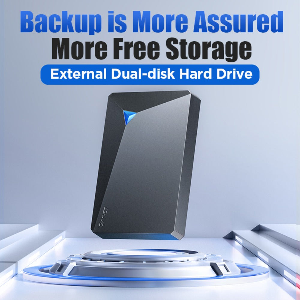 1TB Dual-Disk External Hard Drive USB 3.0 5Gbps High Speed 2.5 Inch Portable HDD Plug and Play for PC Laptop Mac PS4 Xbox Smart TV Data Backup Storage Drive