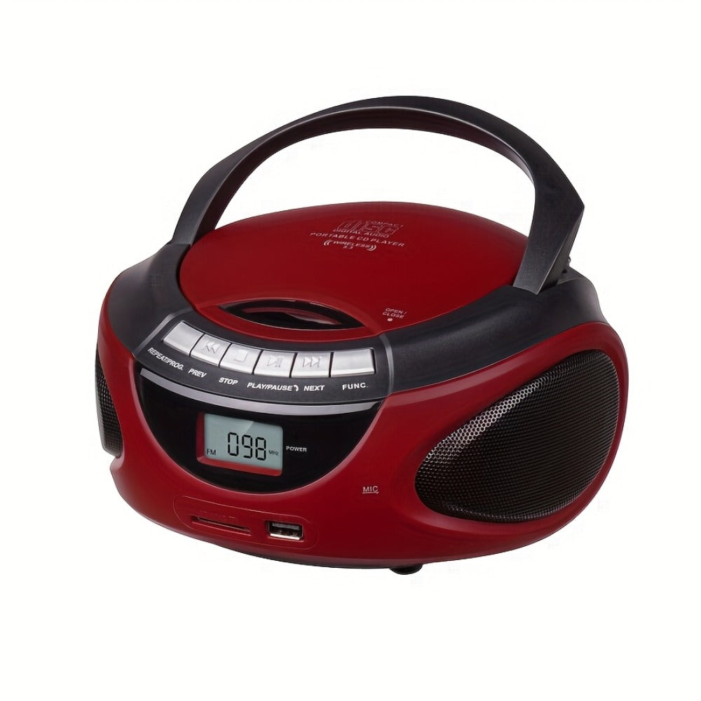 Portable CD Player Boombox with AM FM Radio Dual Stereo Speakers, Aux Input USB TF Card MP3 Player, Earphone Jack, A-B Repeat, Plug & Play 120V, Multi-Function Home & Outdoor CD Boombox