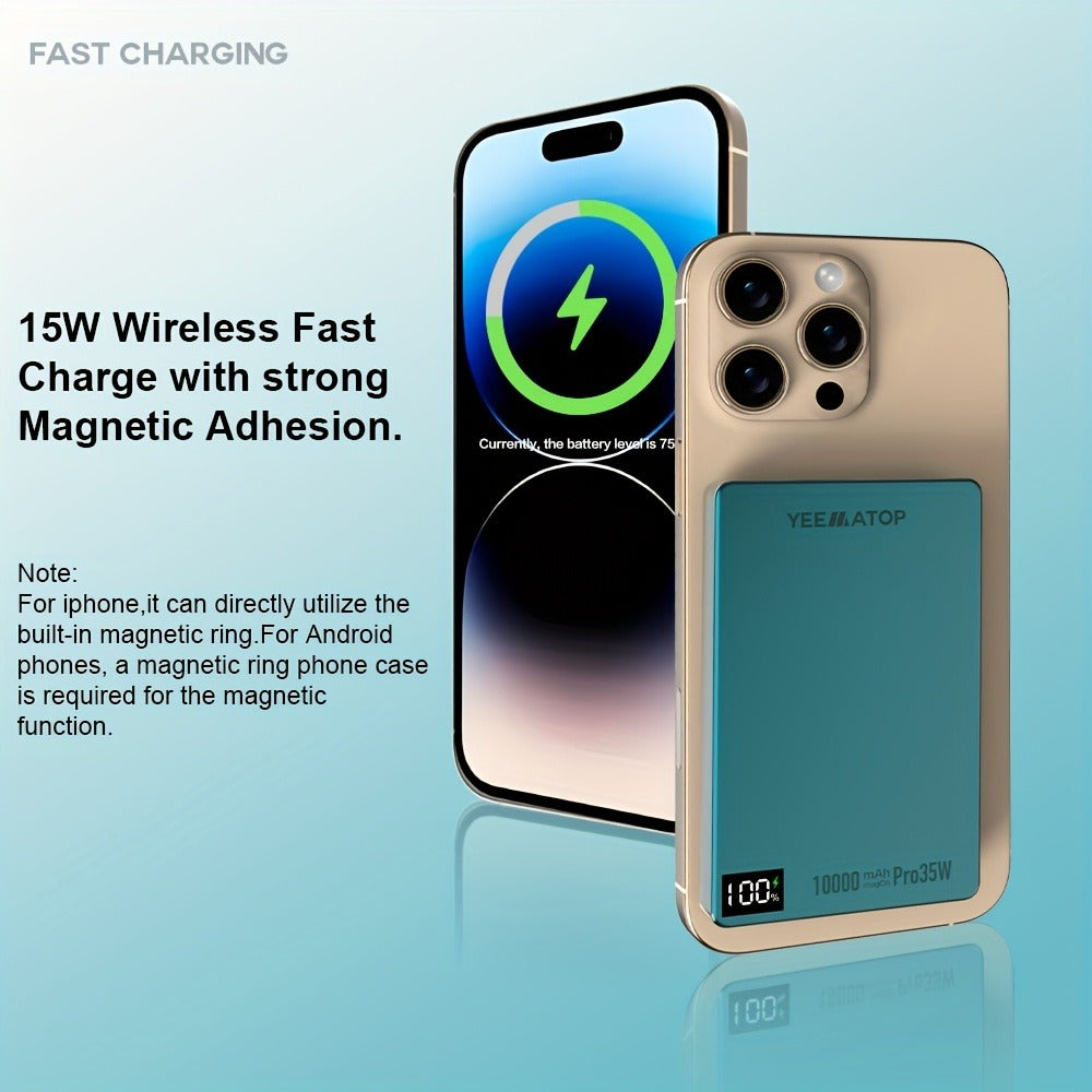 35W USB-C PD Magnetic Power Bank 10000mAh MagSafe Compatible, 30W QC 3.0 Wireless Fast Charging Portable Charger with PPS Support for iPhone 17 16 15 14 13 12 Android Samsung Galaxy