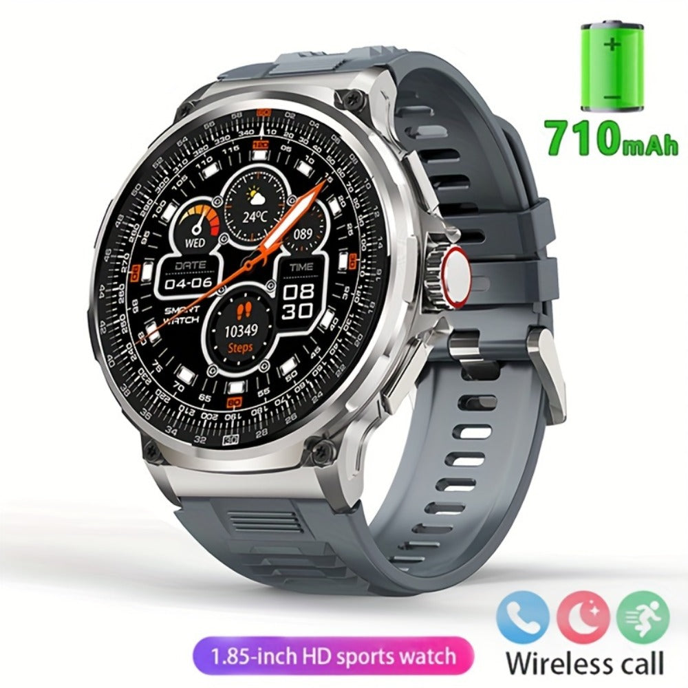 710mAh Long Battery Outdoor Sports Smartwatch for Men – 360x360 HD Screen Wireless Calling High-Quality Speaker Music Control Sports Tracking Sleep Monitor Dynamic Dial Silver Black Gift