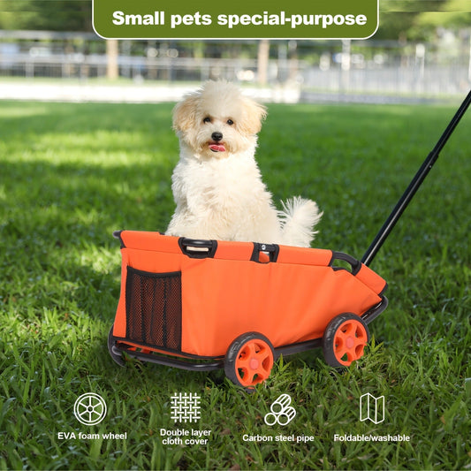 Foldable 4-Wheel Pet Stroller with Storage Basket and Rear Brake