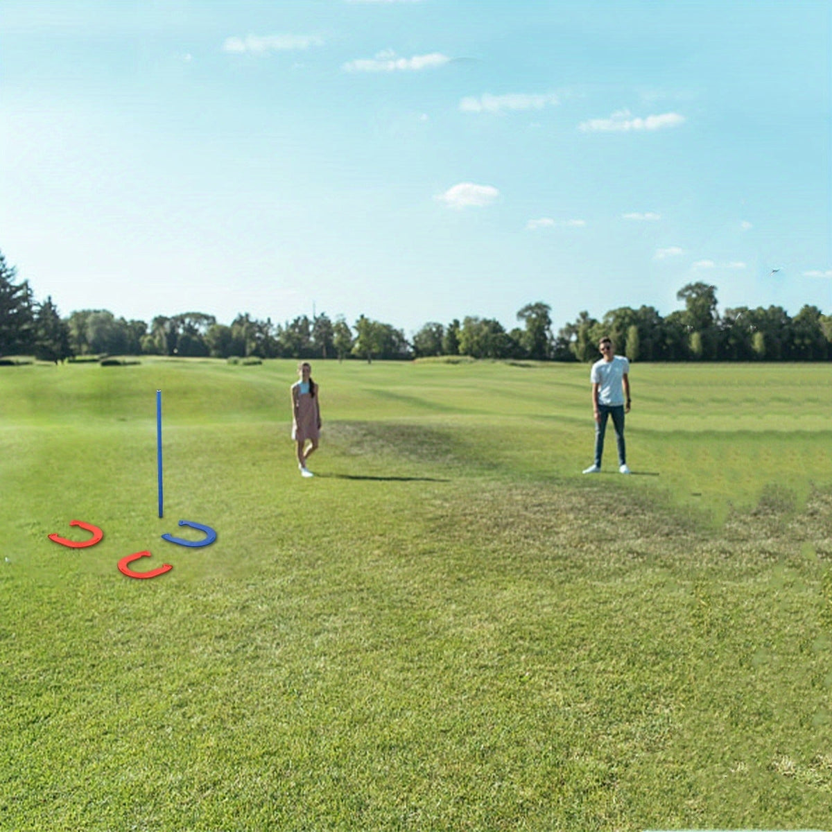 Horseshoes Game Set Heavy Duty – 4 Forged Steel Horse Shoes & 2 Stakes, 1.2lb Each, Red & Blue – Outdoor Lawn Game for Adults & Family, Backyard, Beach & Party
