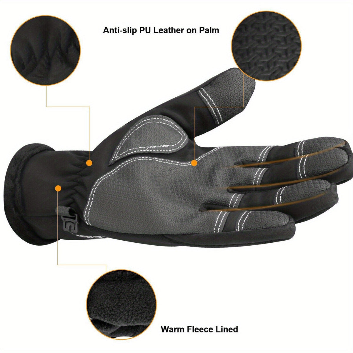 Windproof Knit Gloves for Outdoor Riding & Skiing – 2 Pairs Full-Finger Slip-Resistant Winter Gloves | 100% Polyamide Warm Gloves for Men & Women | S M L XL XXL | Black Gray