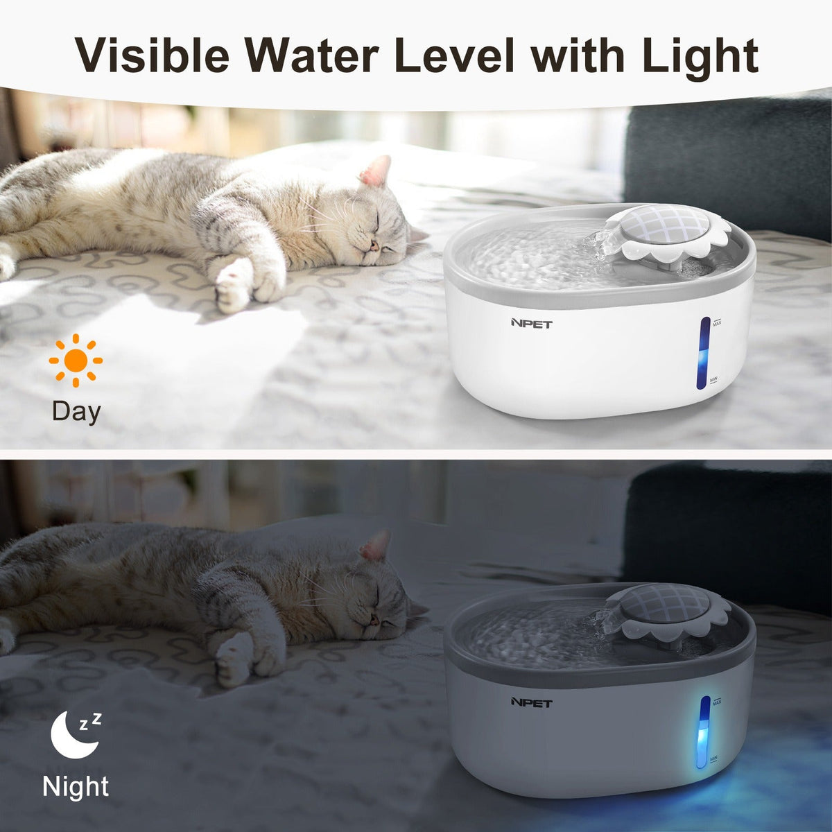 Automatic Pet Water Fountain 2L / 67oz - Ultra-Quiet Pump, Visible Water Level Window, Cat & Dog Water Dispenser, Safe BPA-Free Design, Filter Included, No Battery Required, PETNC010GW