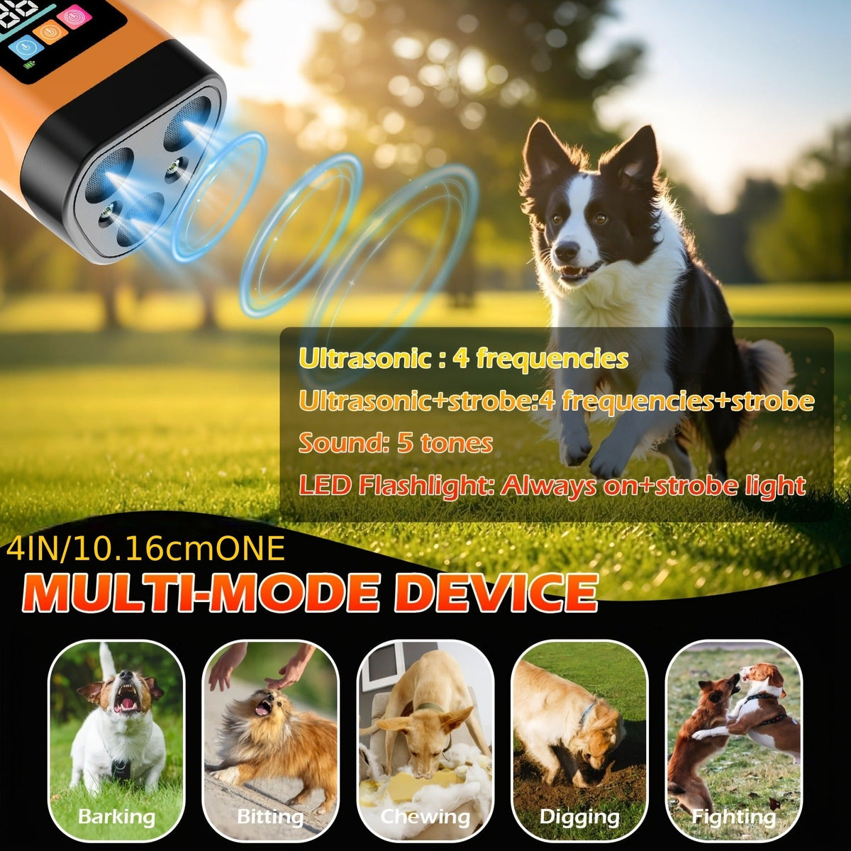 65ft Long-Range Dog Repeller - Triple-Head Ultrasonic Bark Deterrent, Powerful Soundwave Technology, USB Rechargeable Portable Handheld Anti-Barking Device, Dog Behavior Training Tool, Orange