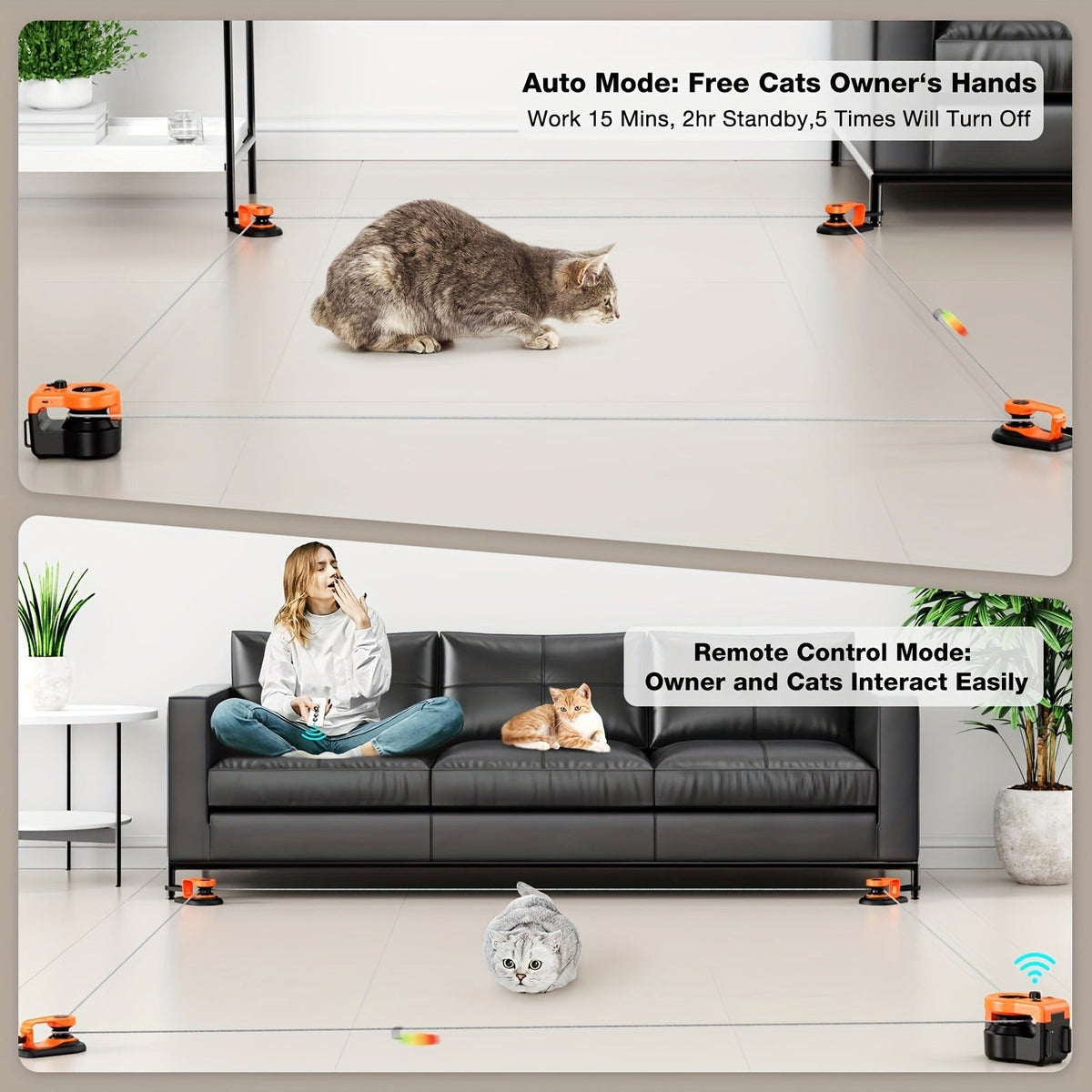 Interactive Cat Toy Auto & Remote Control - Electric Feather Mouse Lure Coursing Machine with DIY Track, Mouse Sounds, Auto Timer, Boredom Buster for Indoor Cats Kittens, 2 Speed Modes
