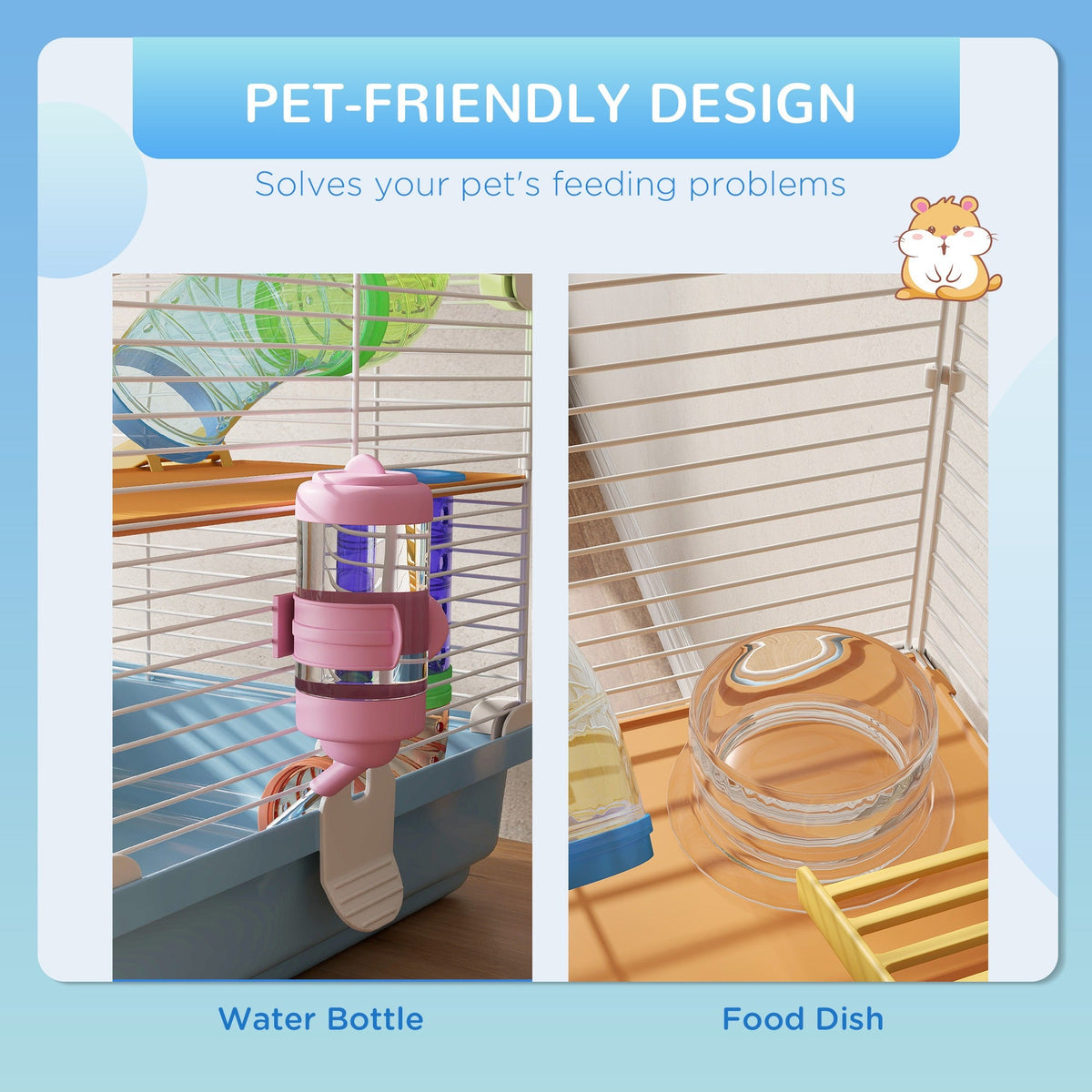 Hamster Cage 5 Tier Portable Small Animal Travel Carrier with Exercise Wheel Tubes Habitat Enclosure for Hamsters Gerbils Mice, Light Blue