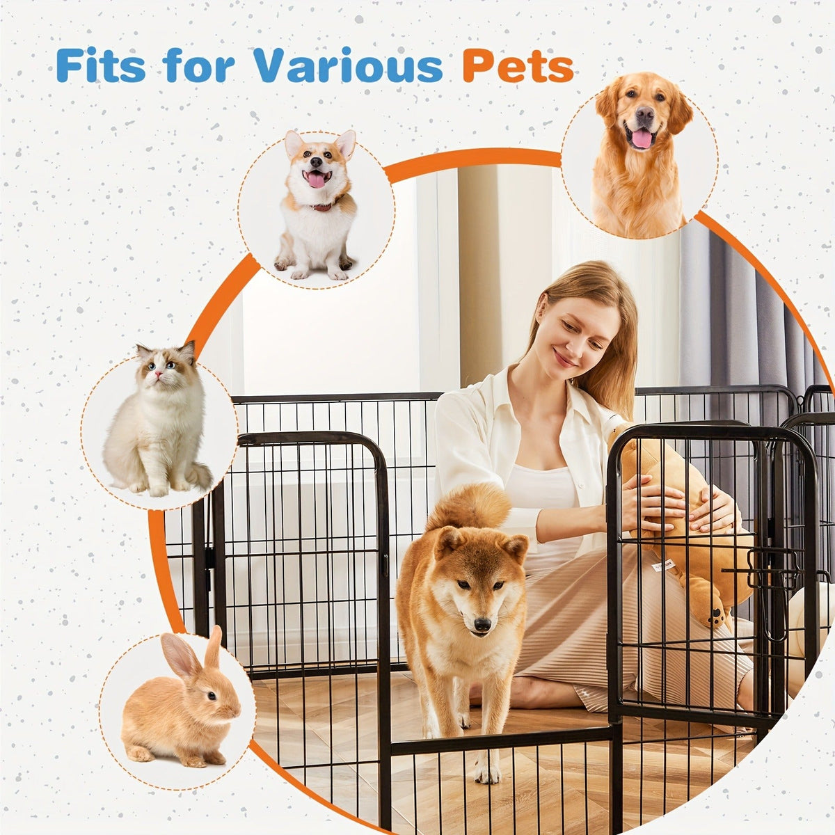 Metal Dog Playpen with Door DIY 8 or 16 Panel Foldable Pet Pen for Small Medium Large Dogs Puppies Easy Assemble Indoor Outdoor Use 24 32 40 Inch Height