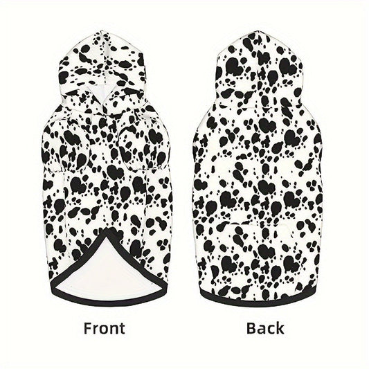 Dog Hoodie with Dalmatian Print, Polyester Pullover with Ribbed Cuffs, XL