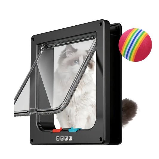 Pet Flap Door with 4-Way Lock for Cats & Dogs, M–XL, White, Black or Coffee