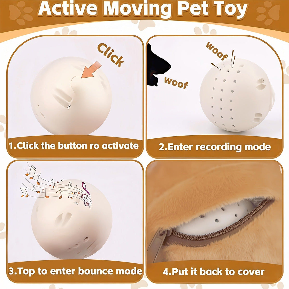 Interactive Bouncing Dog Toy Ball with Sound - Smart Electric Squeaky Pet Toy, Rechargeable Washable Jumping Ball with Recording & Music Mode for Small Medium Large Dogs