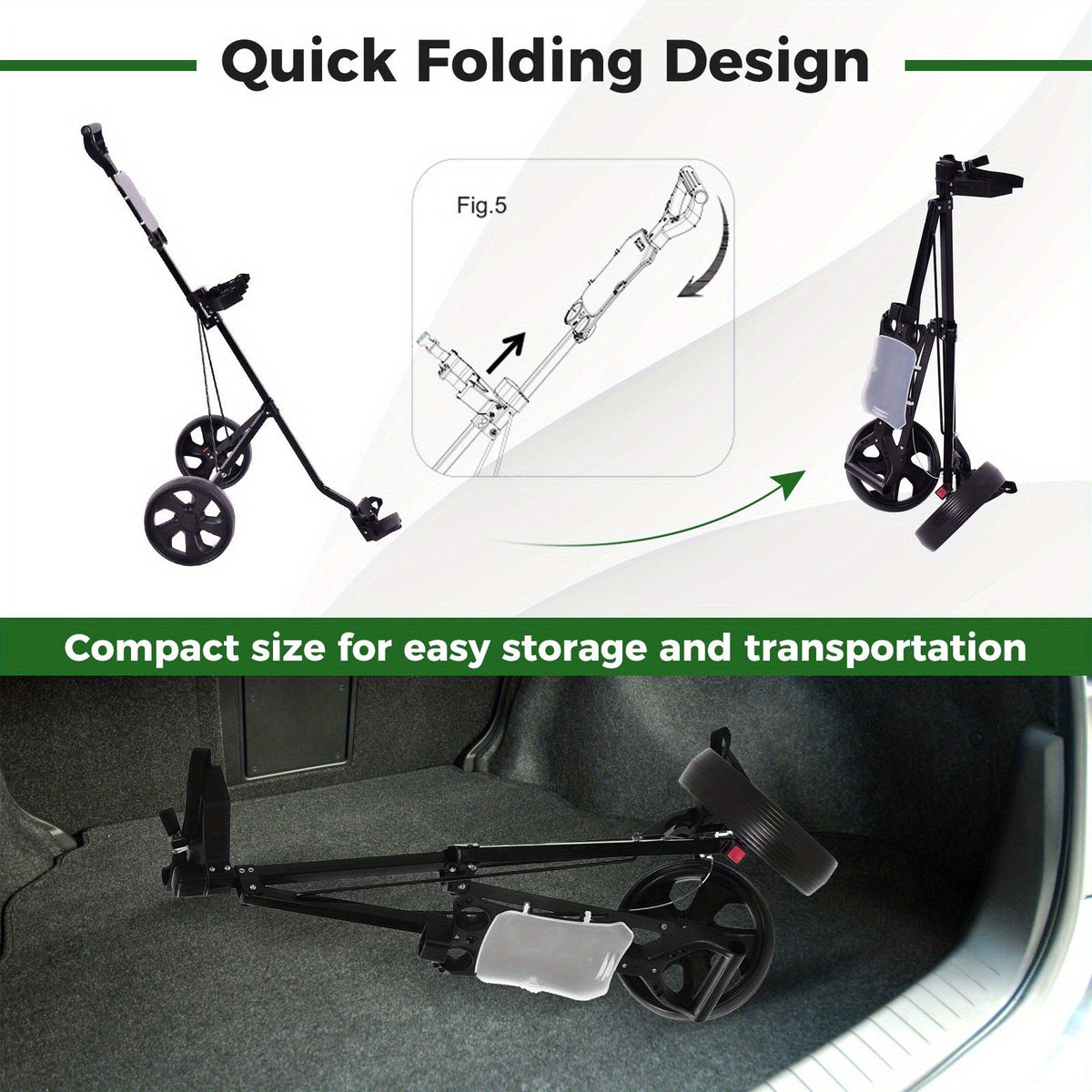 Foldable 2 Wheel Golf Push Cart Trolley with Scoreboard - Lightweight Steel Frame Pull Cart with Adjustable Handle, Score Counter, Ball & Tee Holder, Easy Fold Design for Golf Course & Club Transport