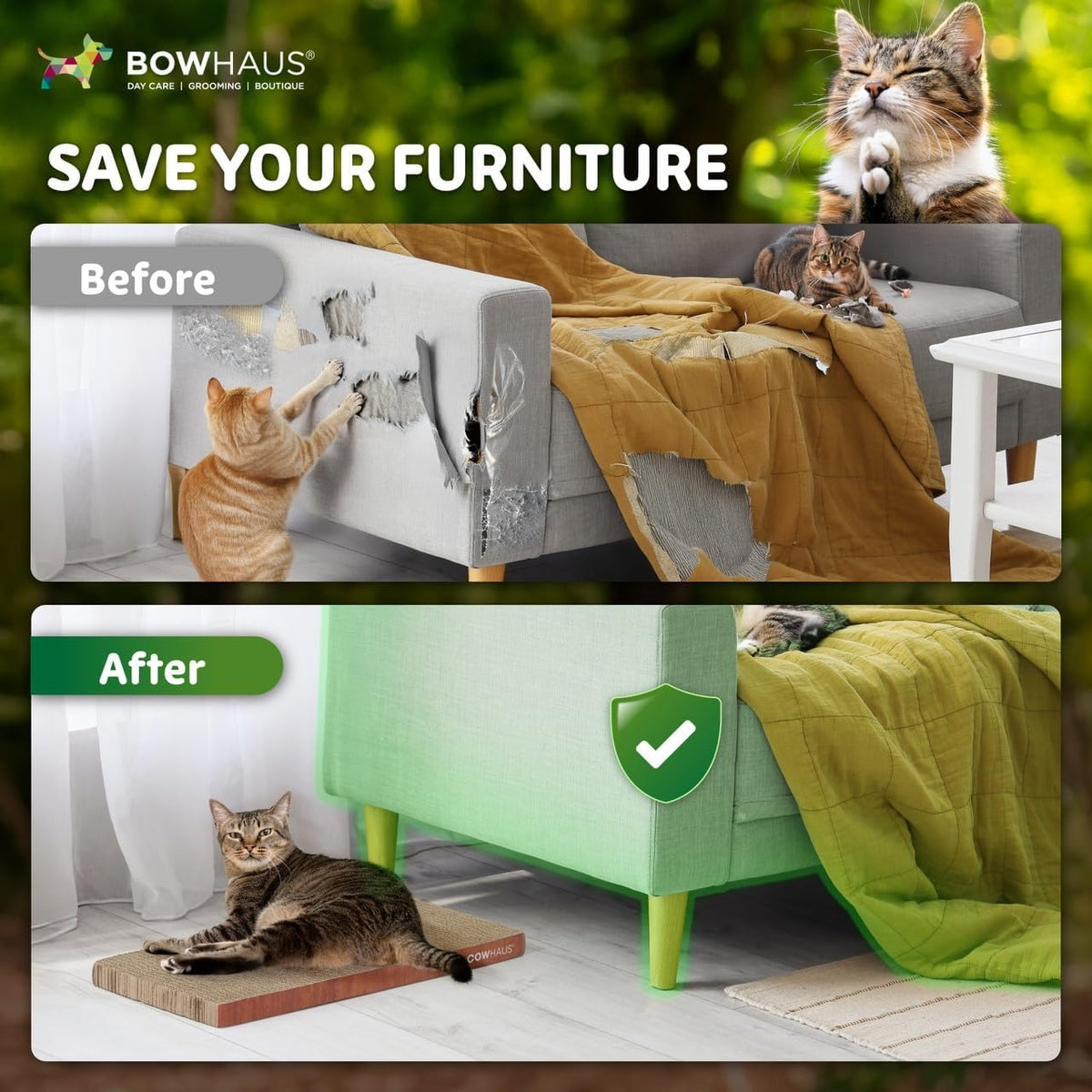 Cat Scratcher Lounger Reversible - Large Cardboard Cat Scratching Pad & Board for Indoor Cats, 5-Layer Durable Construction, Double-Sided Scratch Surface, Furniture Protector, Basic 8pcs & Curved 1pc