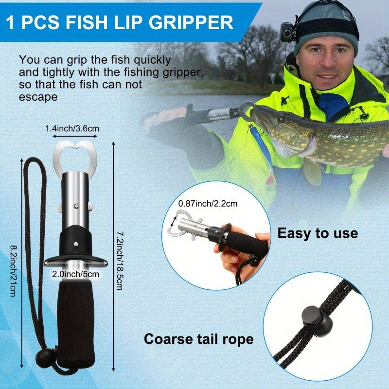 7-Piece Fishing Pliers & Fish Lip Gripper Combo – Saltwater Resistant Stainless Steel Hook Remover Set with Fish Scale & Storage Bag, Ergonomic Fishing Tools Gift for Men