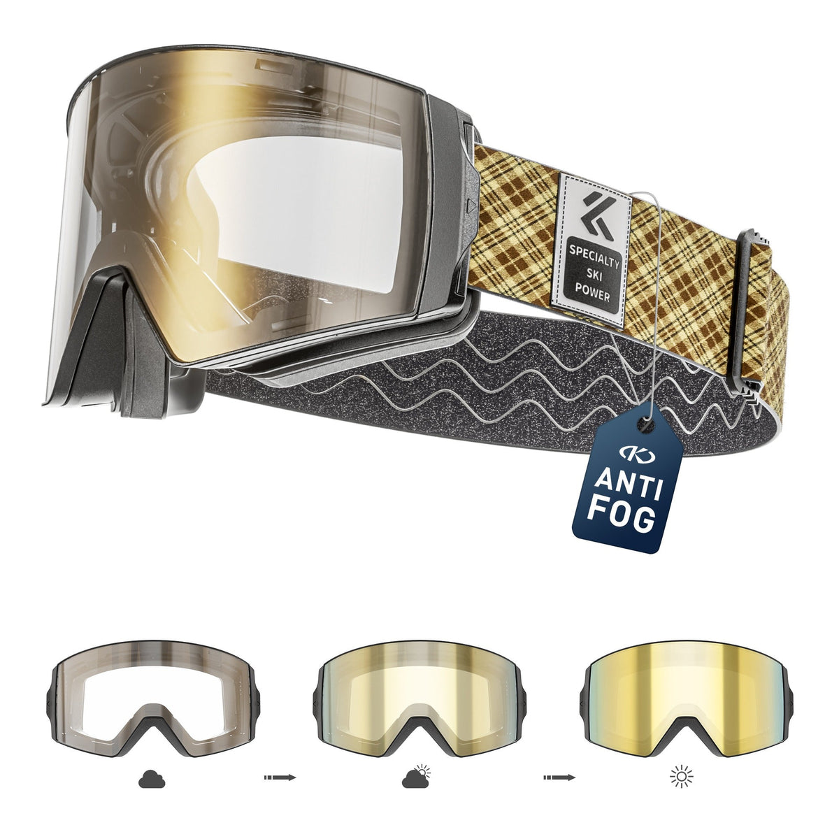 Magnetic Photochromic Ski Goggles OTG Helmet Compatible – 16-Point Magnetic Swap Lens, Triple-Layer Foam, Double Anti-Fog Dual-Layer PC 99.99% UV Protection for Men & Women, Includes Case & Bag