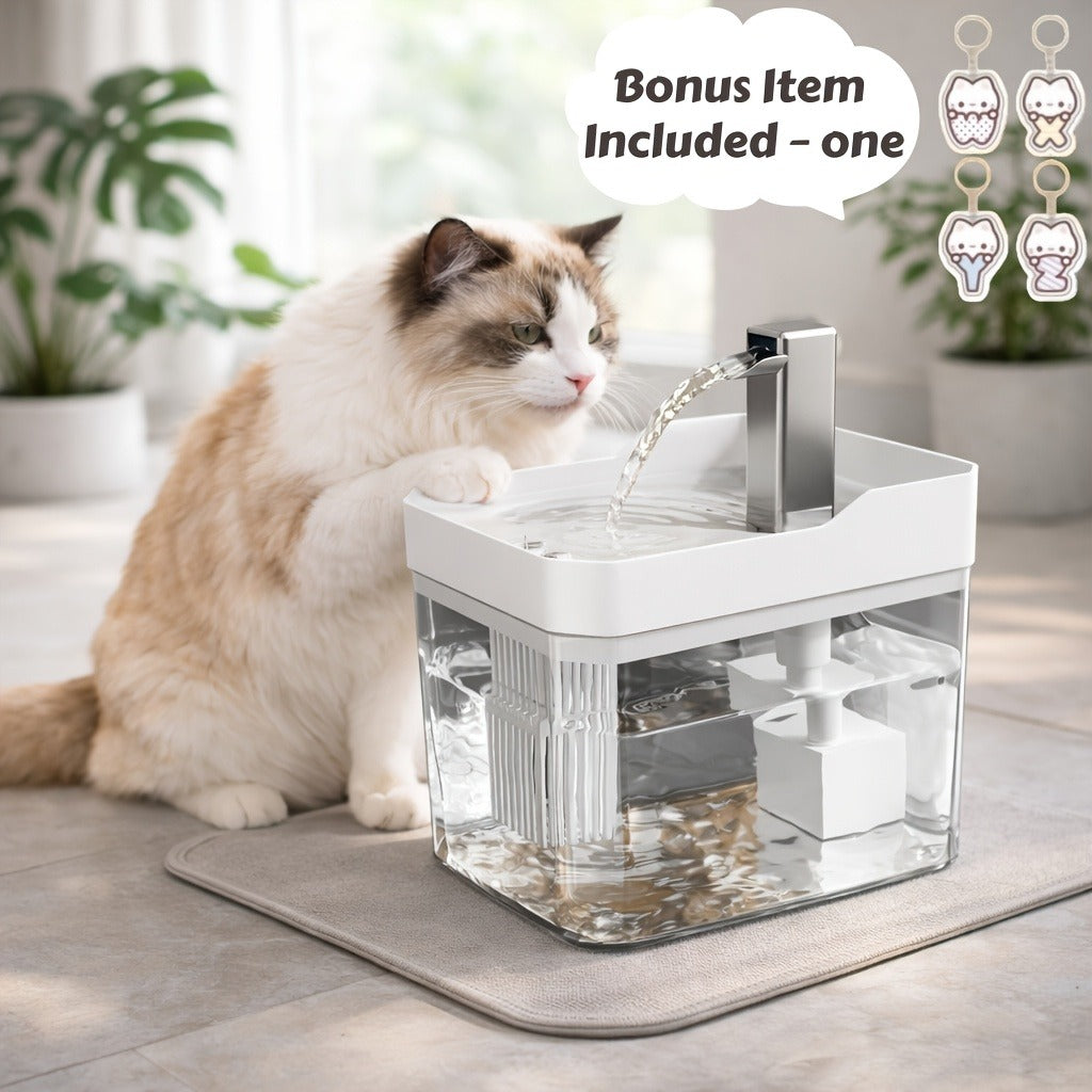 Pet Water Fountain Automatic 4-Stage Filtration – Ultra-Quiet USB Powered Circulating Fresh Water Dispenser with Visible Water Level Window, No Battery Needed, for Cats & Dogs | Home & Travel