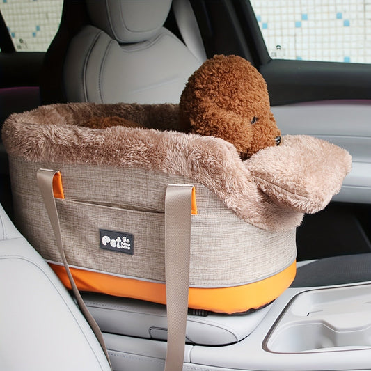 Pet Car Seat Carrier Bag with Padded Base, Foldable Travel Design, Khaki, Size M