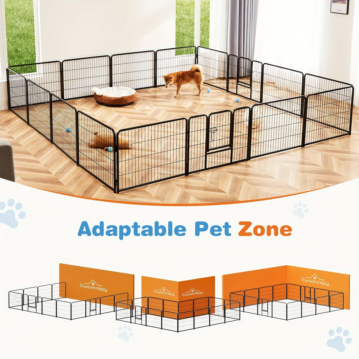 Dog Playpen Heavy Duty Foldable - 8 & 16 Panel Pet Exercise Pen for Large Medium Small Dogs, Portable Indoor Outdoor Puppy Pen for Yard Garden Camping RV, 24"/32"/40" Panel Height