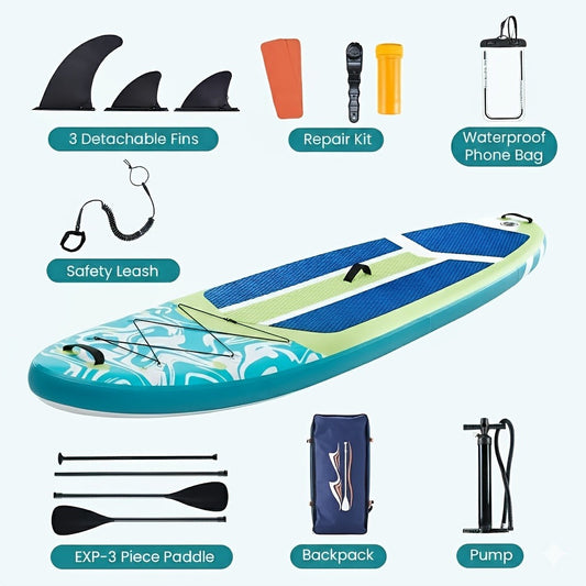 Inflatable Stand Up Paddle Board with Non-Slip EVA Deck and Four Color Combinations