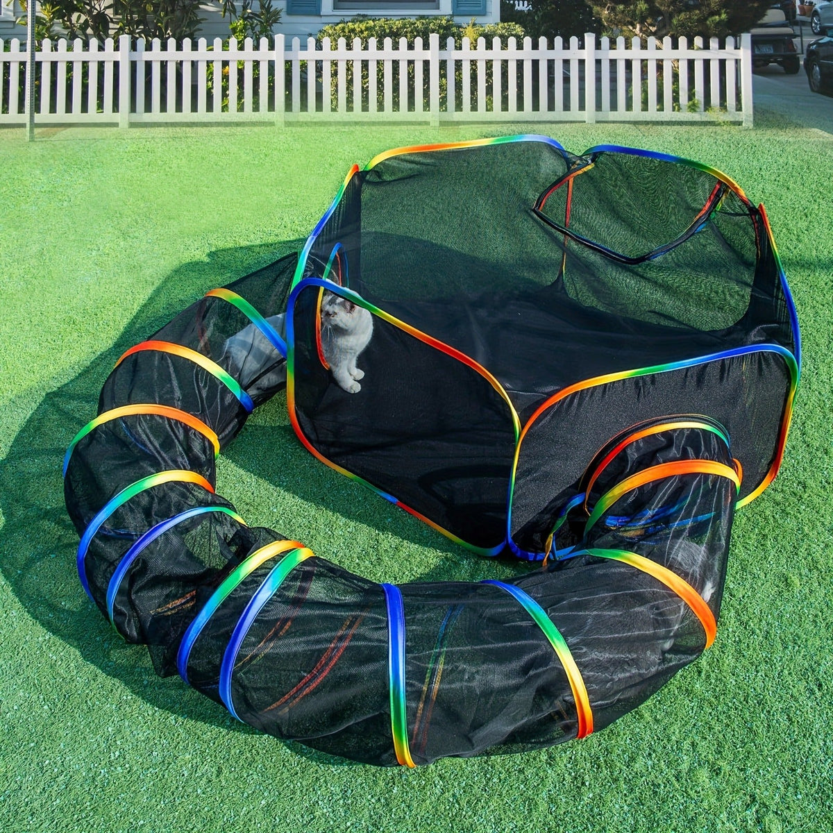Outdoor Cat Enclosure with Play Tunnel - Portable Catio Tent & Cat Playpen for Indoor Cats, Cage-Free Outside Cat Run with Enclosed Tunnel, Safe Outdoor Exercise Space for Cats & Small Animals