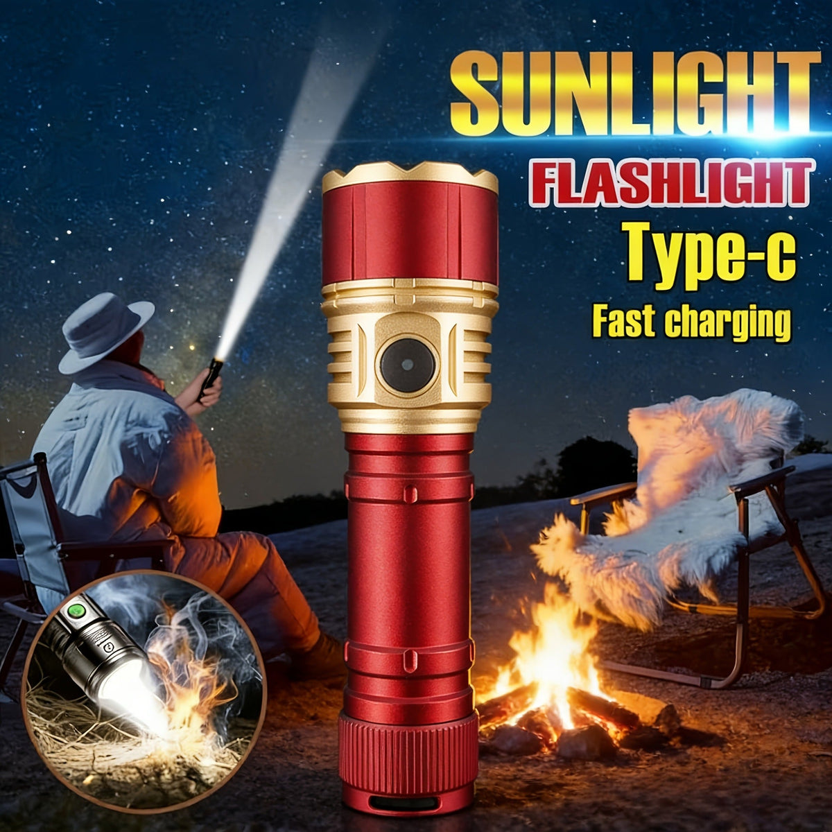 Ignition Flashlight with Fresnel Lens – 21700 Lithium 3500mAh Ultra Long Runtime, Aluminum Alloy Tactical Adjustable Beam, Outdoor Survival Torch for Camping, Fishing, Power Outage & Night Riding