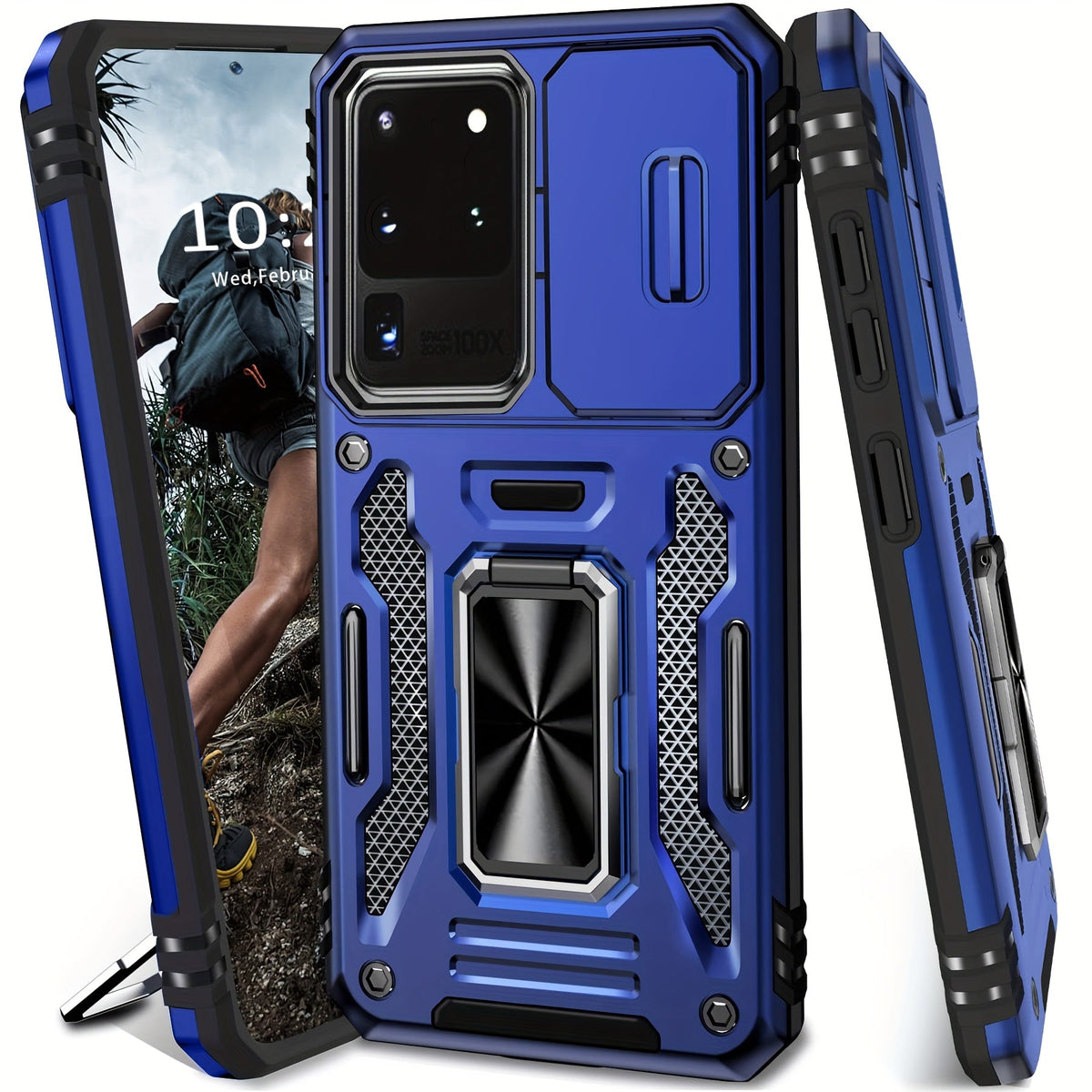 Samsung Galaxy Shockproof Magnetic Phone Case with 360° Rotating Ring Bracket & Sliding Lens Protector – Heavy Duty Cover for S24FE S23FE S22 S21FE Ultra A55 A54 A35 A34 A25 A24 A16 A15 A14 A06 A05 A05S 5G