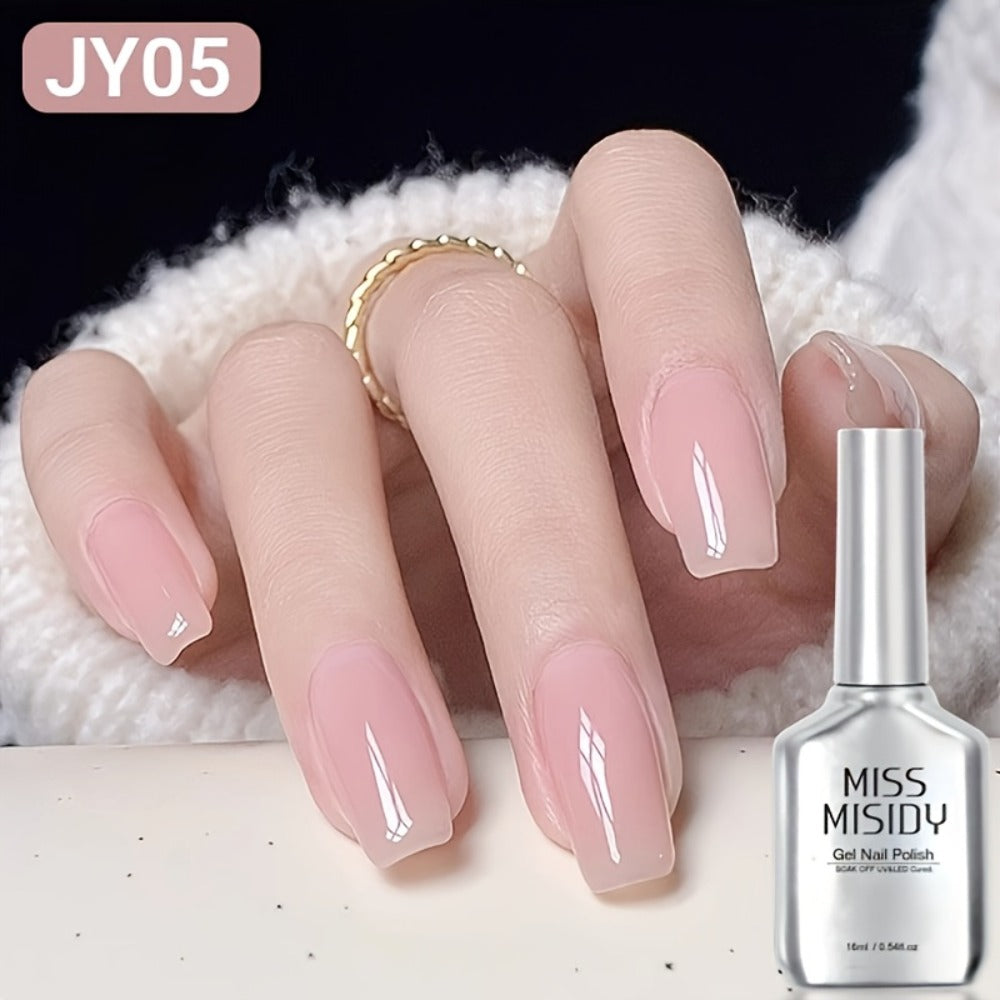 Ice Transparent Nude Pink Gel Nail Polish 0.54oz Sheer Glass Finish UV LED Soak-Off - Alcohol-Free Unscented Chip-Resistant Long Lasting Salon Quality Nail Color for Women JY05 Series DIY Manicure