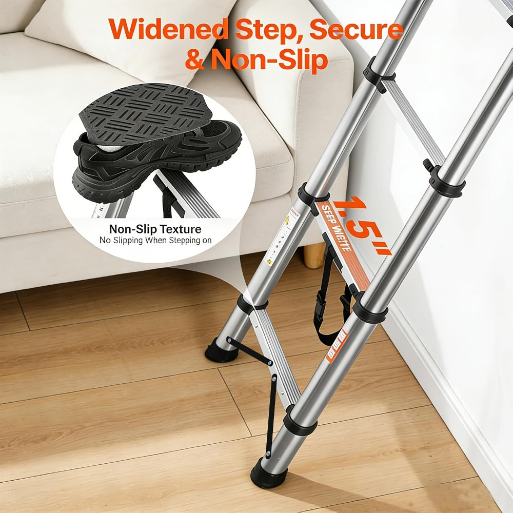 Telescoping Extension Ladder Aluminum Heavy Duty 330 LBS – 6.5 / 8.5 / 10.5 / 12.5 FT Folding Telescopic Ladder, Easy Store, Multi-Purpose for Roof Repair, Painting, Gutter Cleaning & Outdoor Work