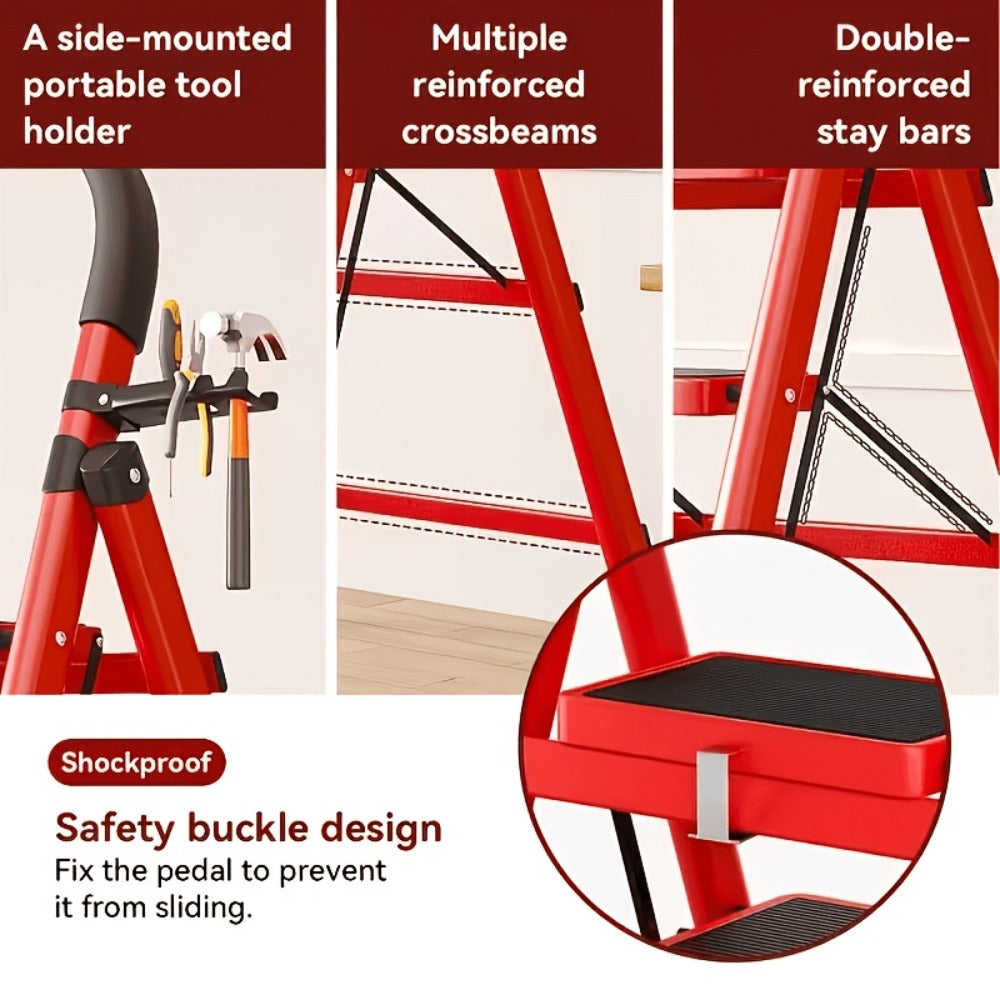 Folding Step Ladder with Anti-Slip Pedals & Handrail – 2/3/4/5 Step Stool for Adults, Sturdy Steel, Lightweight Portable, Non-Slip Feet, Rust-Resistant, Foldable for Home Kitchen Office Bedroom Use