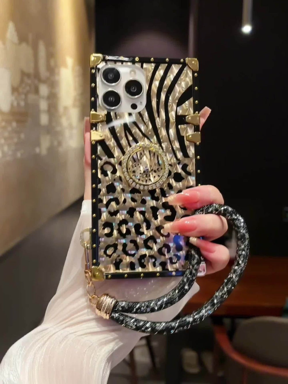 Leopard Print Samsung Galaxy Case Ring Holder Kickstand Anti-Drop Rectangular Cover for Galaxy S25 Ultra Plus S24 Ultra Plus FE S23 Ultra S22 Ultra S21 Ultra A56 A55 A54 A36 A35 A16 A15 A14 – Fashion Girly
