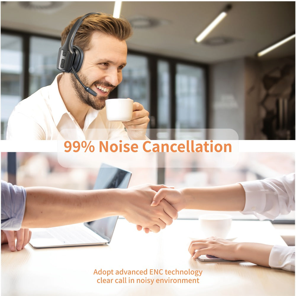 Trucker Bluetooth Headset Single Ear Noise Canceling Wireless Mono Headphone Type-C Charging Dual Device Connection for Teams Zoom Skype Office Calls Portable Lightweight Durable Black