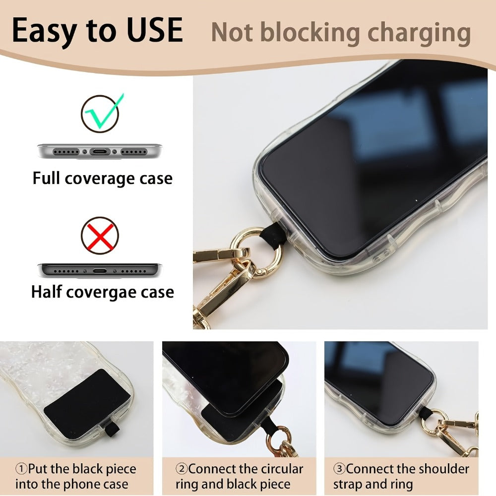 Crossbody Phone Strap Wallet Pouch with Beaded Charm Detachable Wrist Lanyard Card Holder Hands-Free Shoulder Strap for Women Girls iPhone Samsung – Green Purple Brown Pink 5 Colors