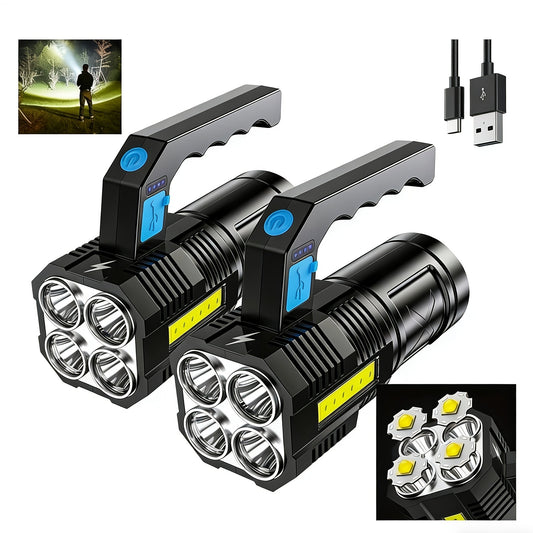 XHP90 LED Flashlight 2-Pack with USB Charging, 4 Modes and Battery Display